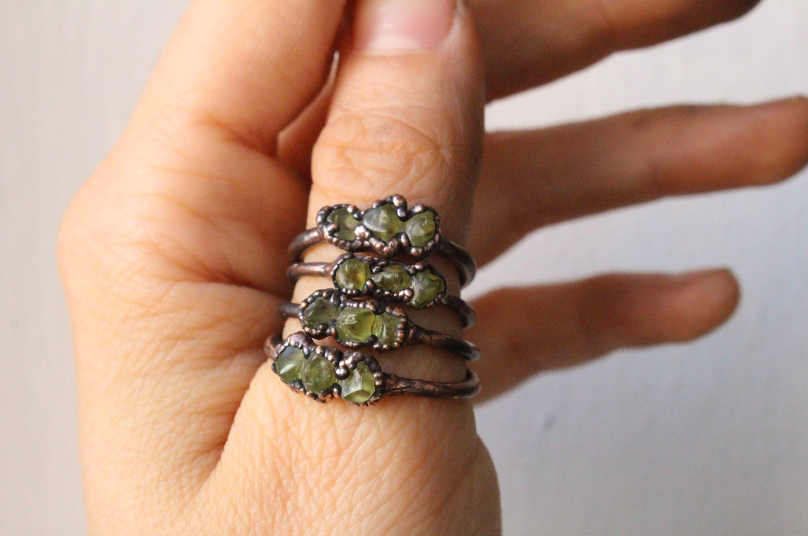 Gratefully Dreaming - Wholesale Single Stone/Solitaire Ring - Peridot Crystal Stacking Ring | Copper Multi-stone Ring1