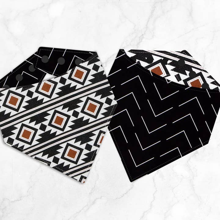 Black Mudcloth Reversible Dog Bandana (Snap Closure) for wholesale by BibbyBubby