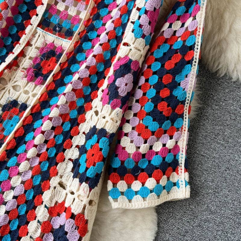 KK Bloom - Vente Cardigan – femme - Cardigan long bohème en crochet à devant ouvert9