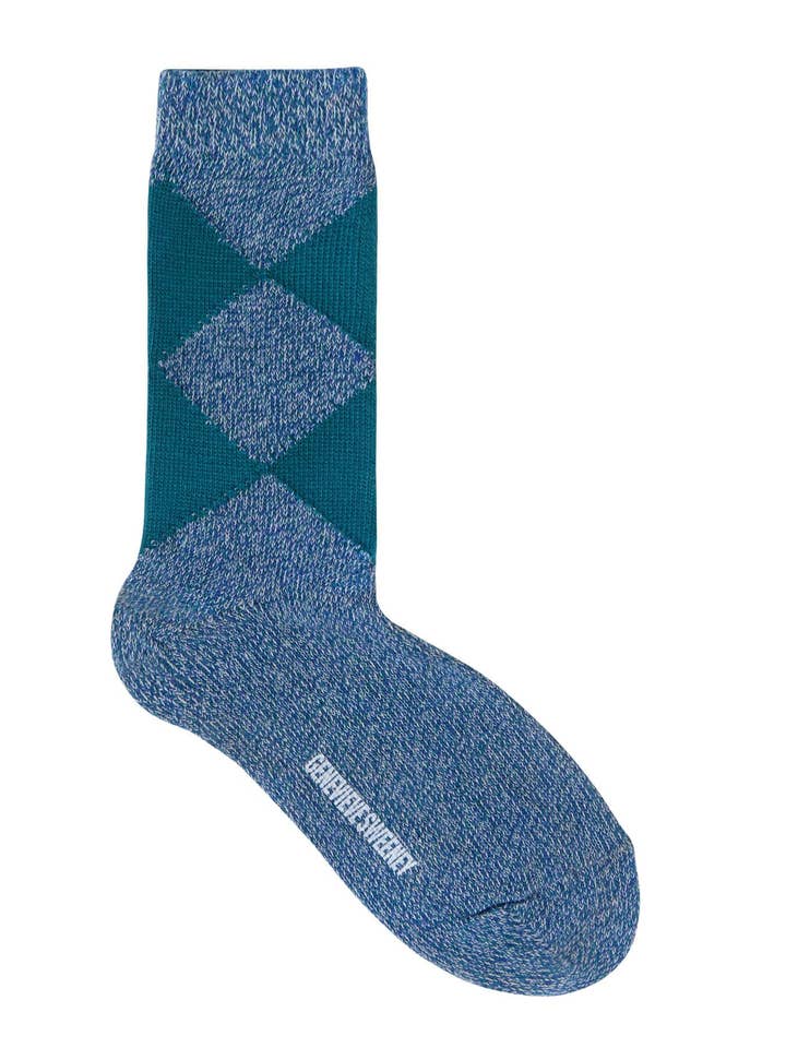 Calcetín de rombos de algodón orgánico Samar azul jaspeado para venta al por mayor de Genevieve Sweeney