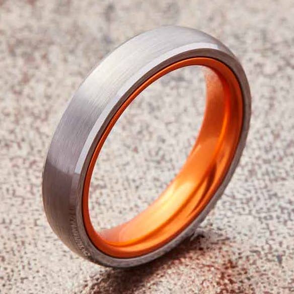 Tungsten Ring (Silver) - Resilient Orange - 4MM for wholesale by EMBR