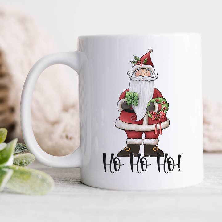 Ho Ho Ho Weihnachtsmann Keramiktasse für den Großhandel von Heart & Willow Prints