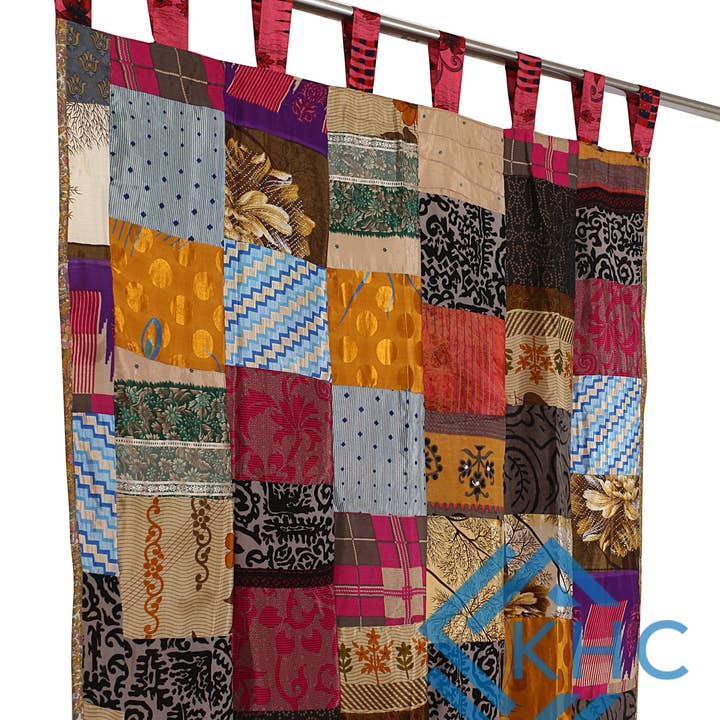 KHC - Wholesale Curtain - Vintage Recycled Silk Saree Patchwork Curtain3