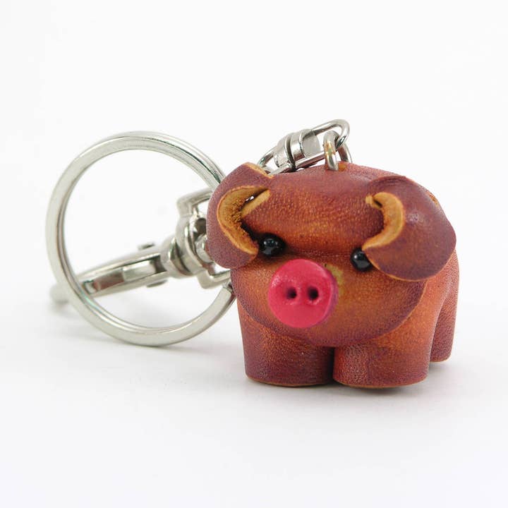 Handmade Leather Pig Animal Key Chain - KC4100 for wholesale by Sunflower Handmade leather inc