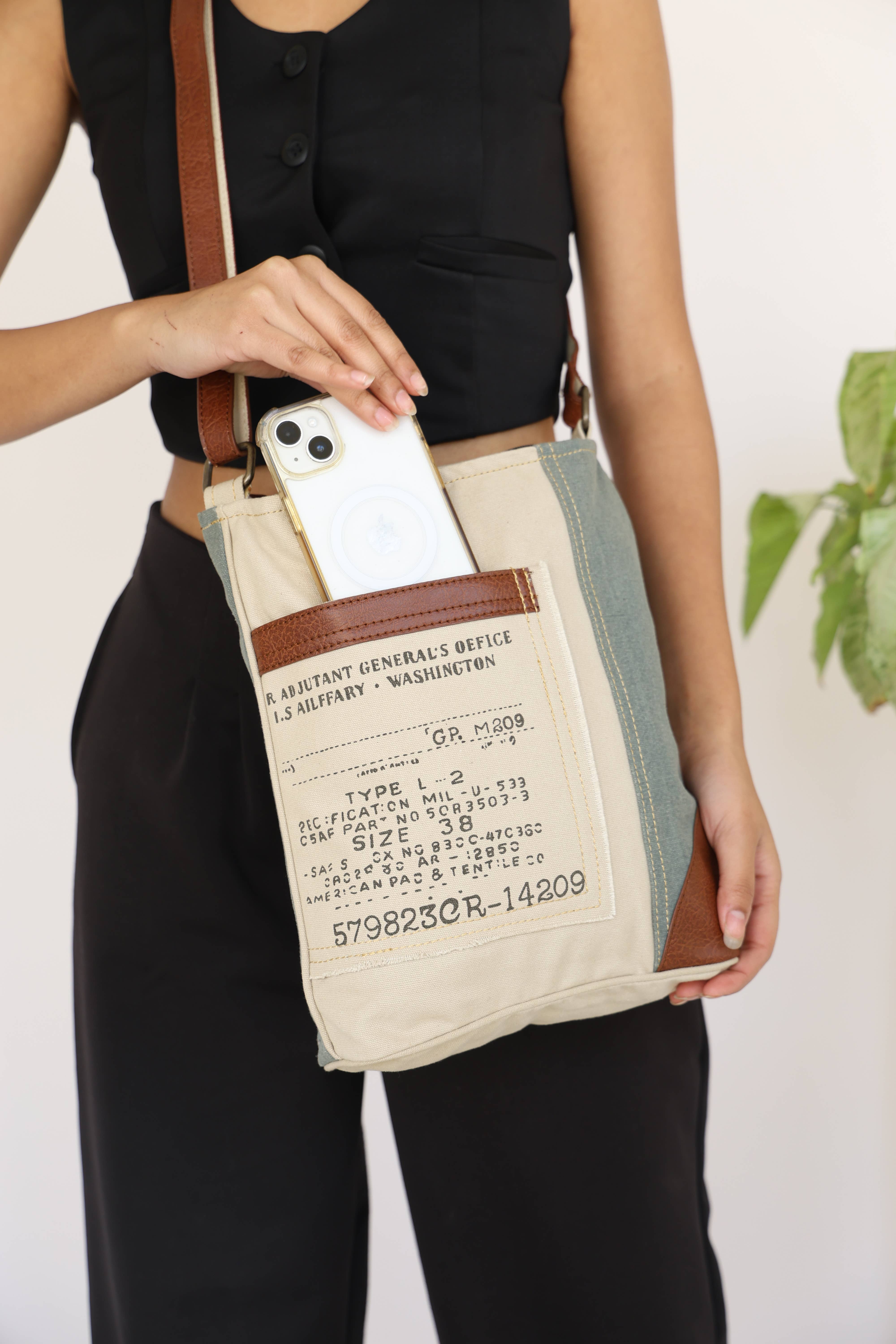 Mona B. - Wholesale Crossbody Bag - Women's - Identified Up-Cycled Canvas Crossbody, M-601213