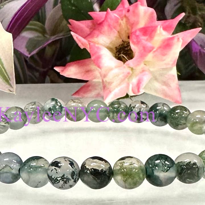 KayleeNYC – wholesale Beaded bracelet – Moss Agate 6mm 7.5” Crystal Healing Stretch Bracelet3