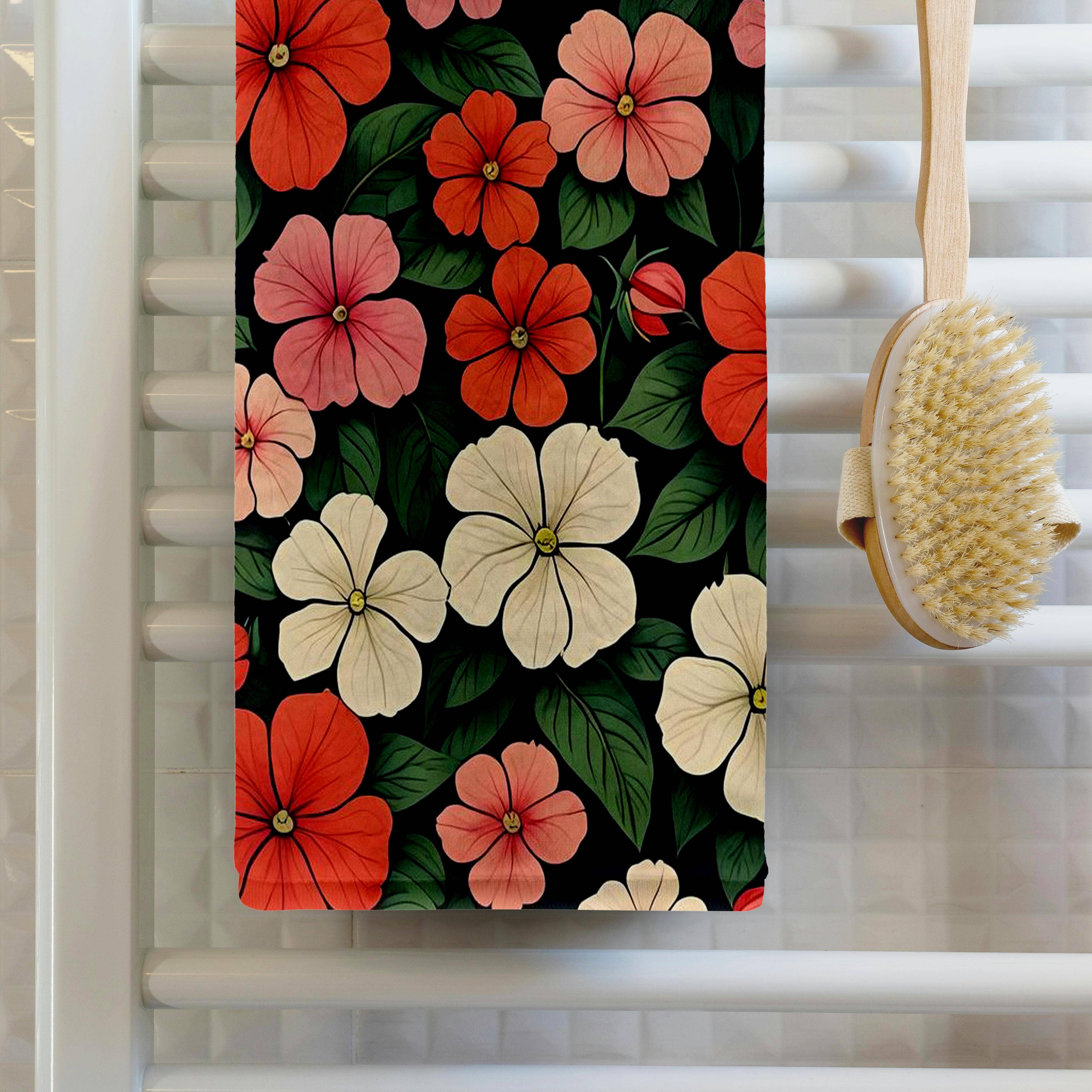 3dRose - Wholesale Bath Towel - 3dRose, Impatiens Flower Background Retro Style 3, Towel1