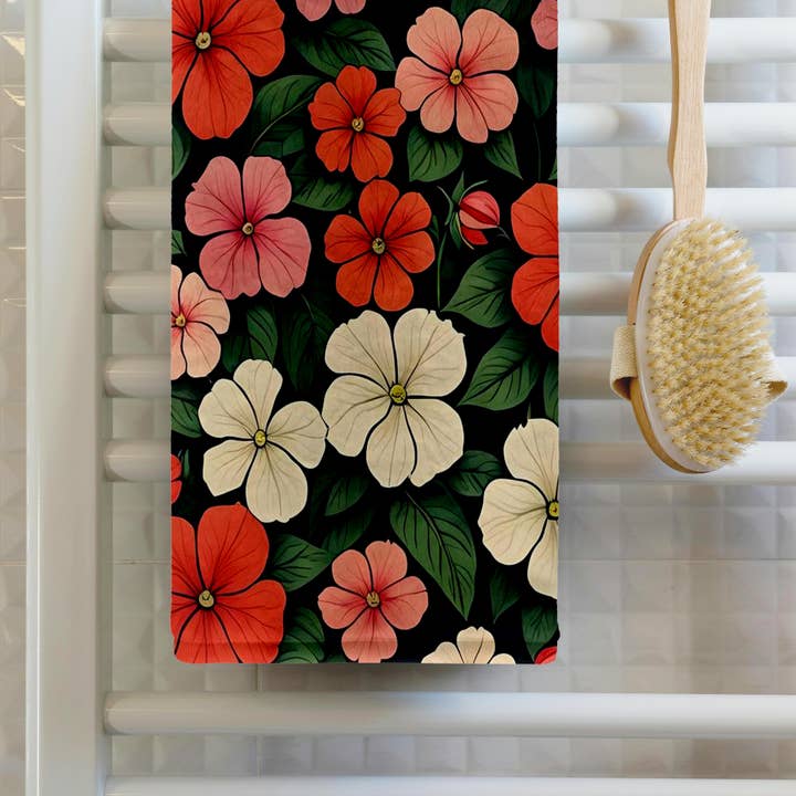 3dRose - Wholesale Bath Towel - 3dRose, Impatiens Flower Background Retro Style 3, Towel1