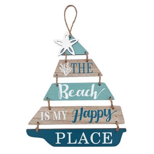 The beach is my happy place Wood Sign for wholesale by Barry-Owen Co., Inc.