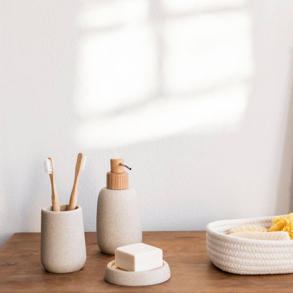 Andrea House - Wholesale Soap Dispenser - Beige sandstone bathroom dispenser1