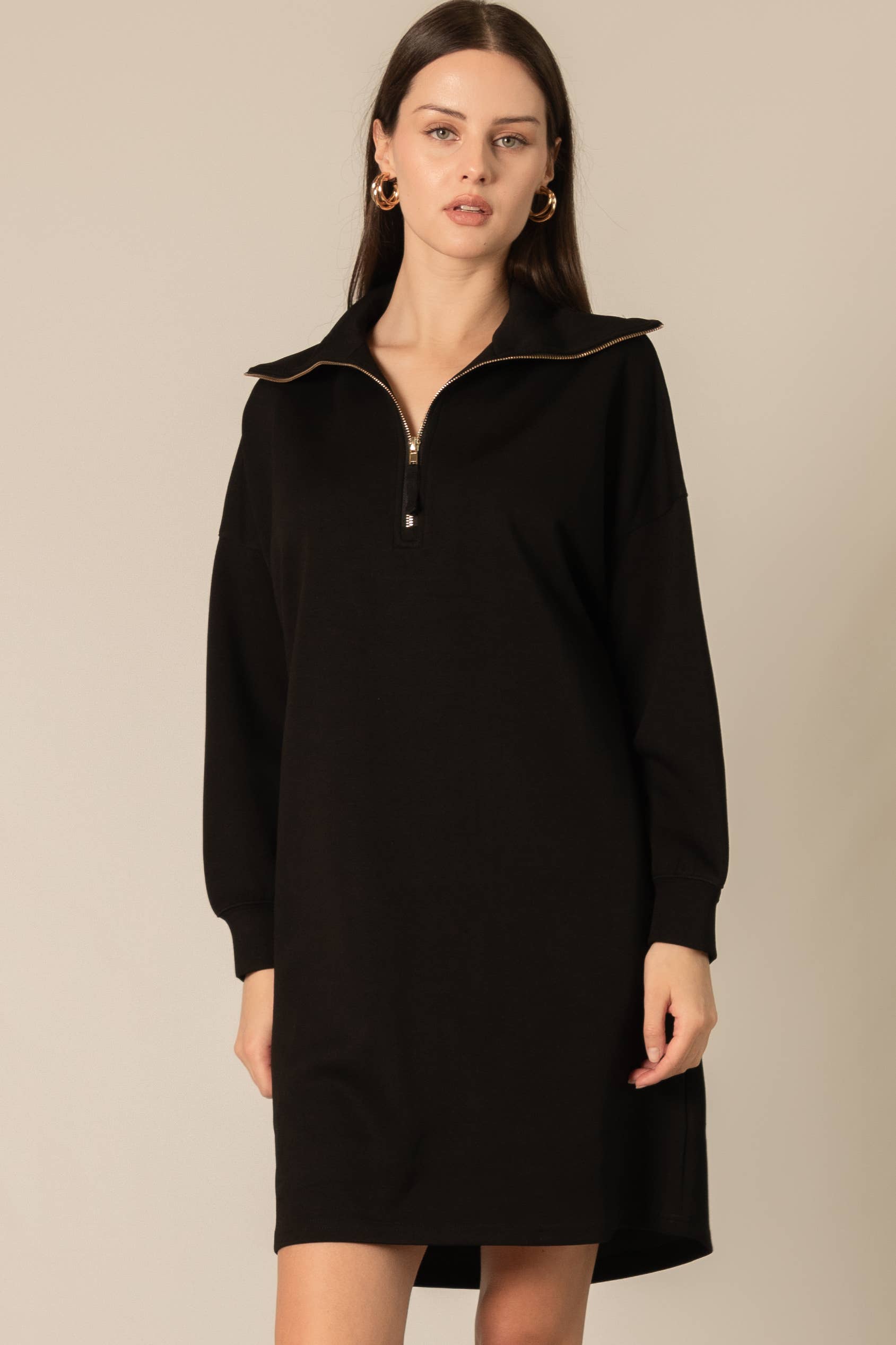 P. CILL - Wholesale Dress - Women's - P. CILL Butter Modal Quarter Zip Up Long Sleeve Dress5