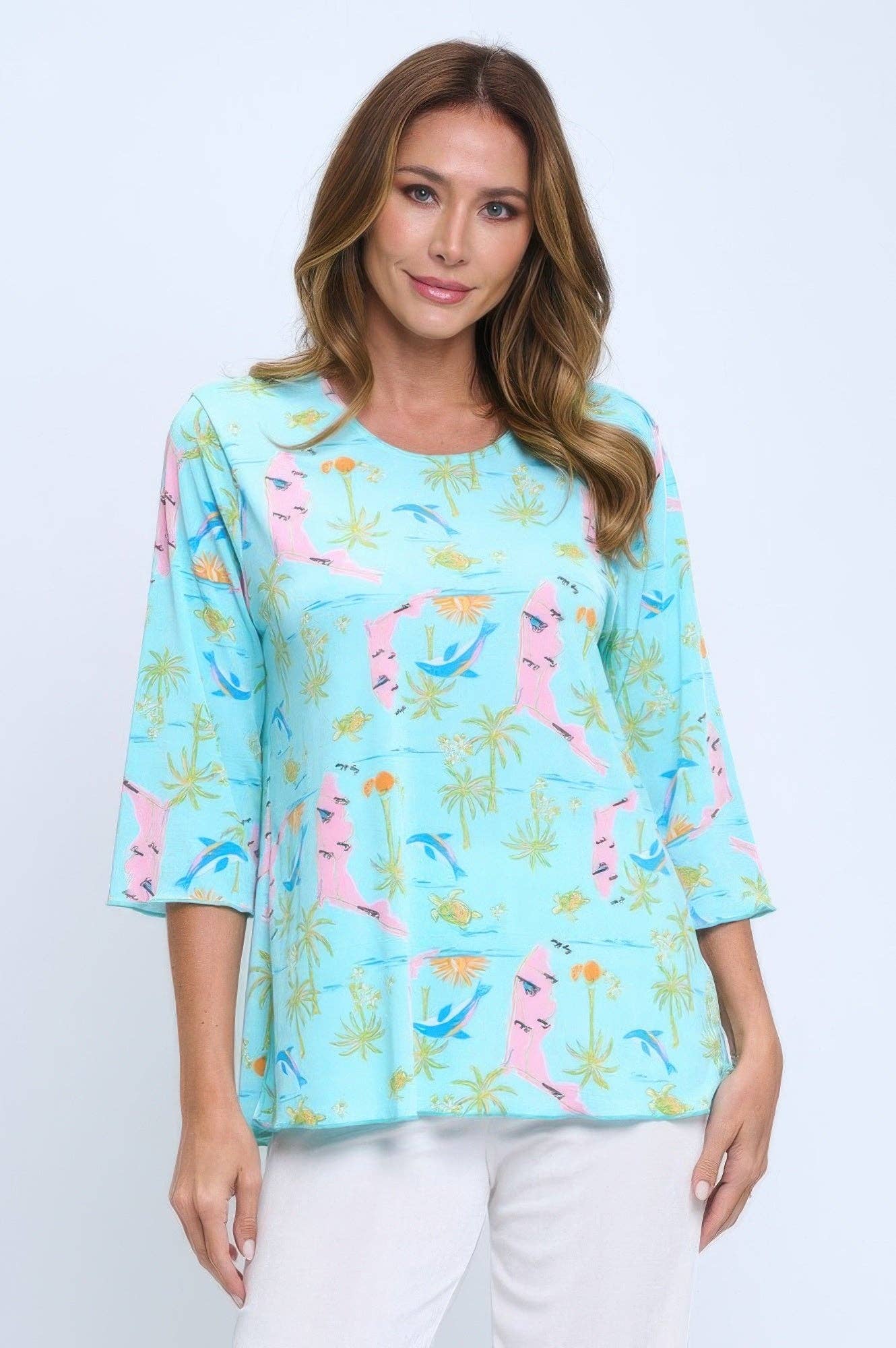 CC Wholesale Clothing - Wholesale Blouse - Women's - Quarter Sleeve Soft Round Neck Merrow Top1