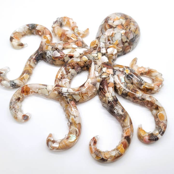 JEMS of the Sea – wholesale Wall Accent – Resin Octopus Wall Art - Made with Crushed Natural Seashells
