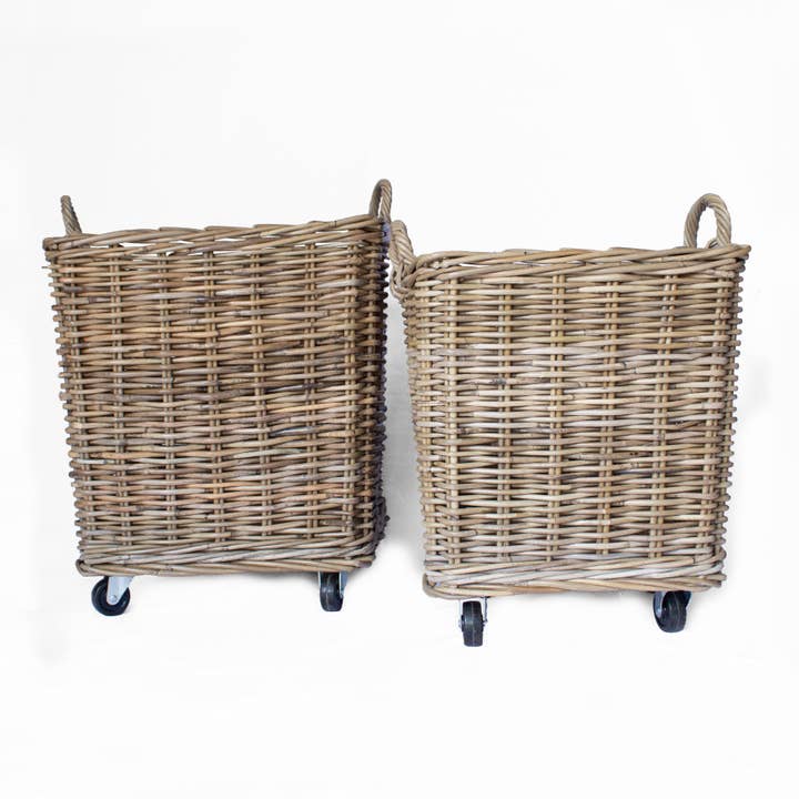 Basketly - Wholesale Basket - Rattan Square Kubu Grey Storage Baskets on Wheels