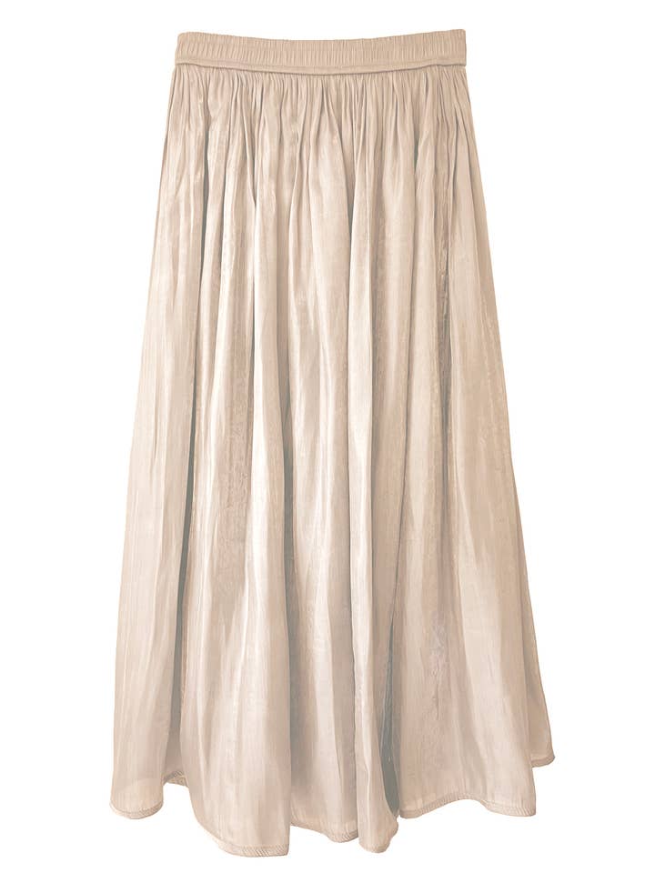 Last True Angel - Wholesale Skirt - Women's - Shimmer Silk Pleat Long Skirt in Cream
