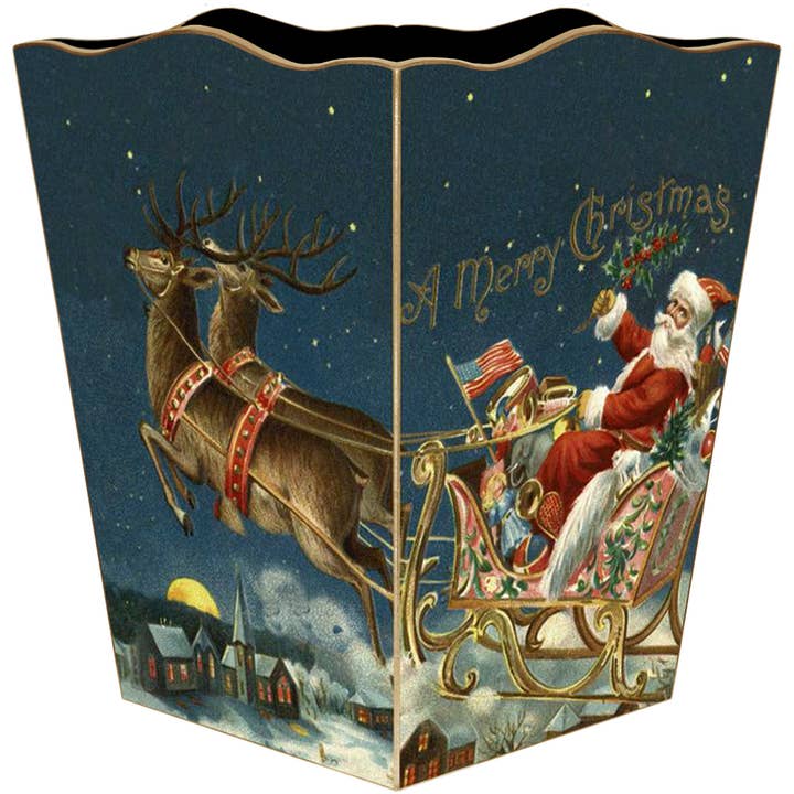 WB2611-Santa and Reindeer Wastepaper Basket for wholesale by Marye-Kelley