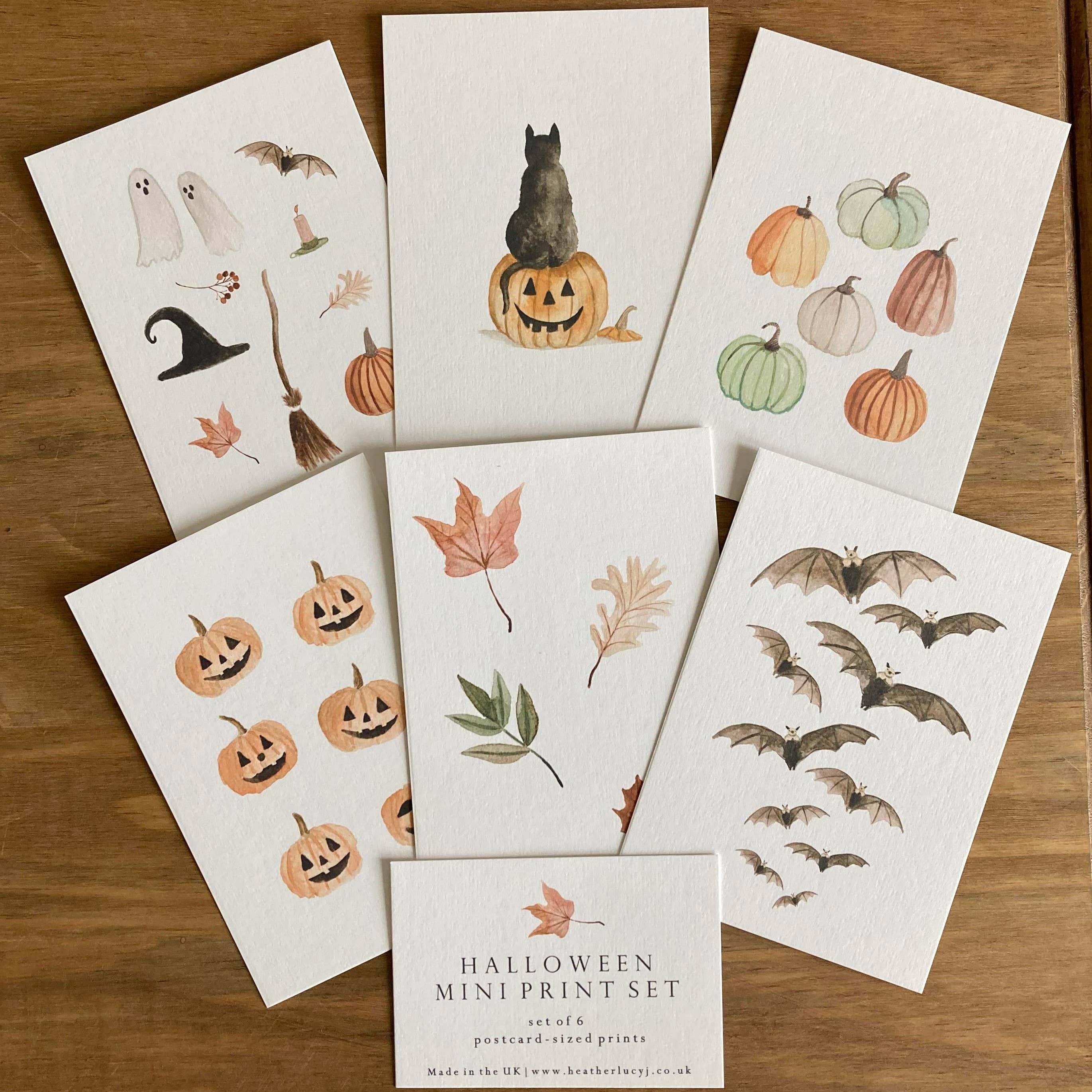 HeatherLucyJ Design - Wholesale Art Print - Set of Watercolour Halloween Mini Prints3