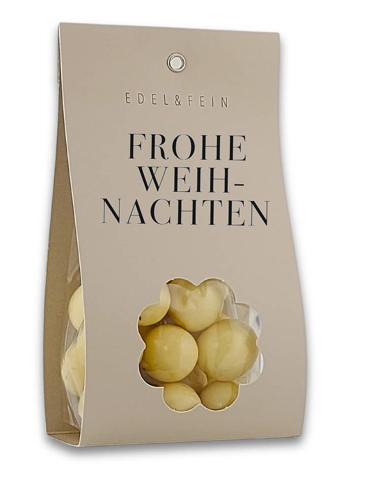 Frohe Weihnachten - Edel & Fein - Yoghurt Schoko / Haselnuss für den Großhandel von Feinkostina