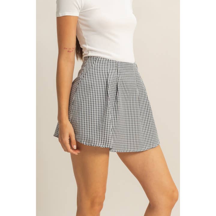 HYFVE - Wholesale Skort - Women's - HF22F155-Gingham High-Waisted Skort