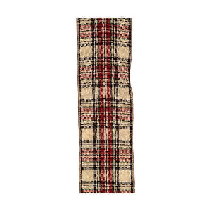 Kurt S. Adler, Inc. - Wholesale Ribbon - Gift Wrapping - 10YD TAN/RED/GREEN/BLACK PLAID RIBBON