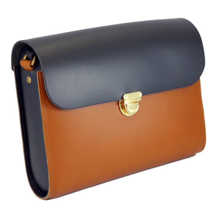 A to Z Leather – wholesale Satchel – Women's – Navy and Tan Leather Satchel - Leilani10