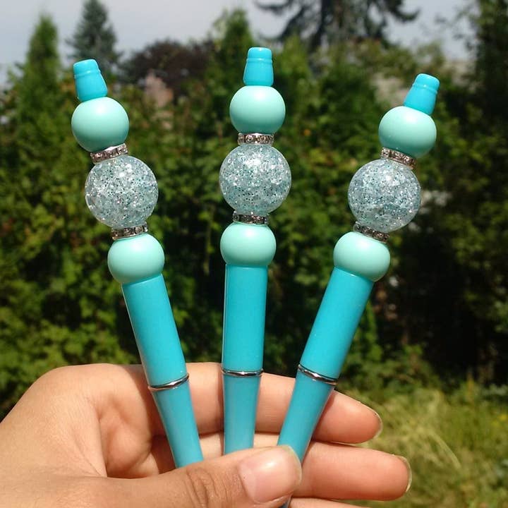 Eye-Catching Teal Beaded Pen for wholesale by Amy Designs