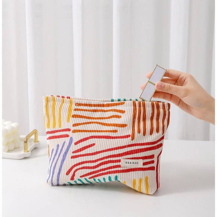 Dipped Shop - Wholesale Makeup/Cosmetic Bag - Floral Sreipe Corduroy Portable Cosmetic Bag DPB1004