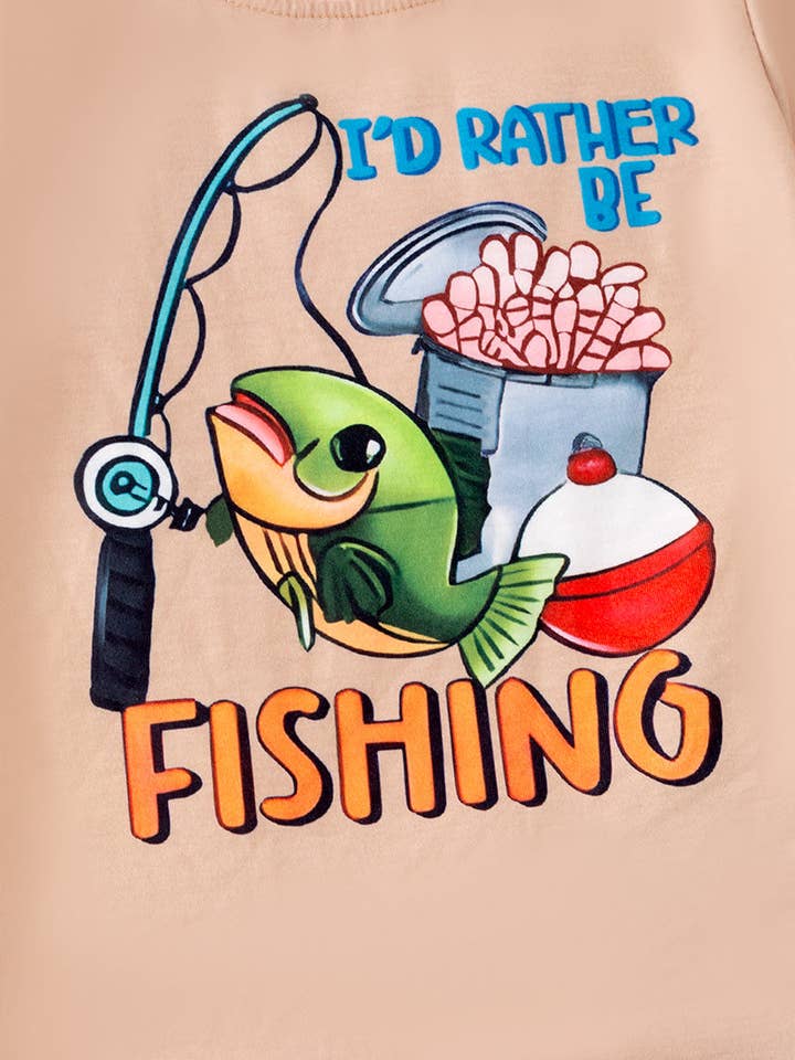 Kids Charm Online - Wholesale Top & Short Set - Kids - "I'd rather be fishing" Cream tee-shirt and blue fish printed shorts. OFB50112 SOL