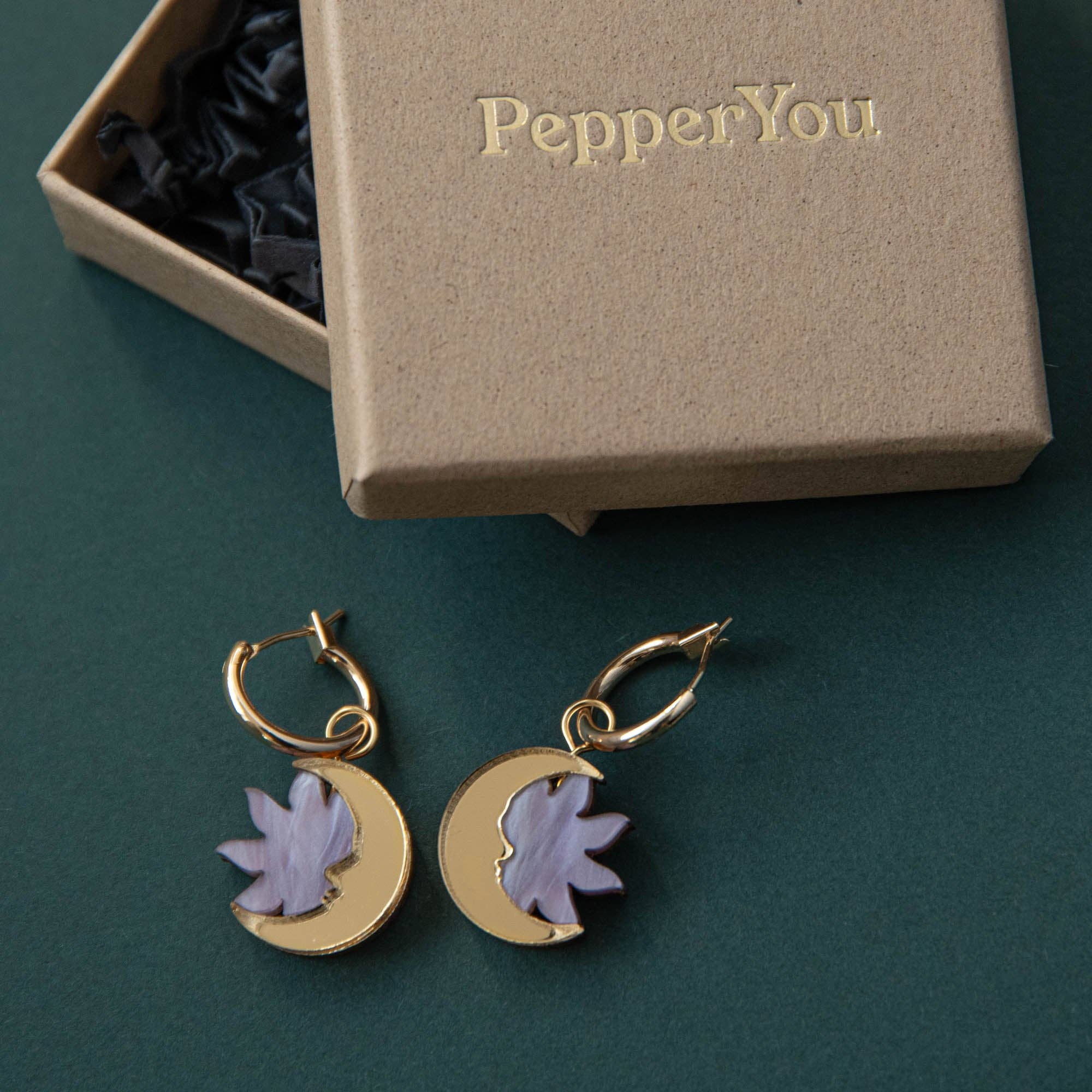 Pepper You - Wholesale Hoop Earrings - Daydream Sun & Moon Hoop Earrings in Smoke Marble & Gold6