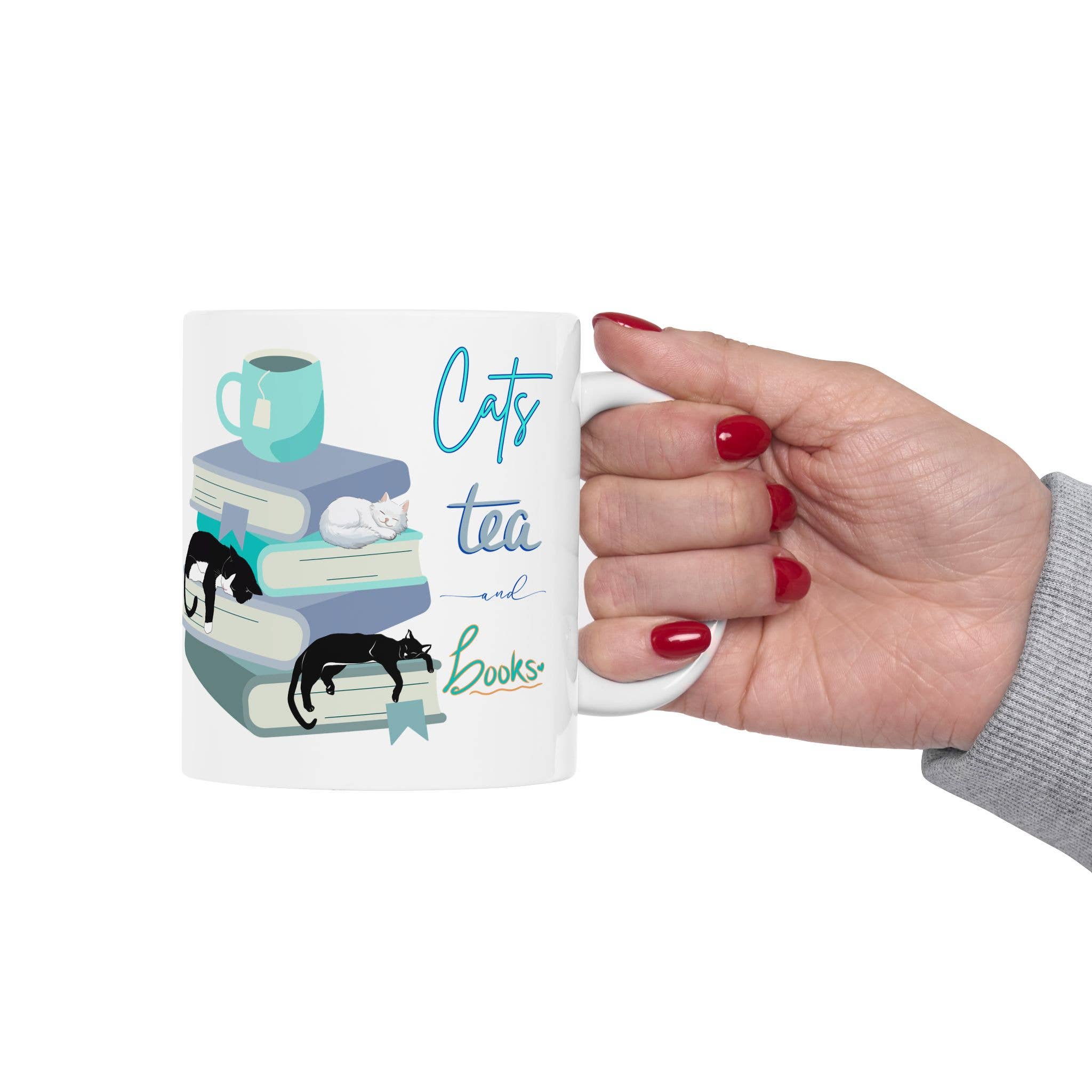 Halli Starling Books - Wholesale Coffee Mug - Cats, Tea, and Books Ceramic Mug, (11oz)3
