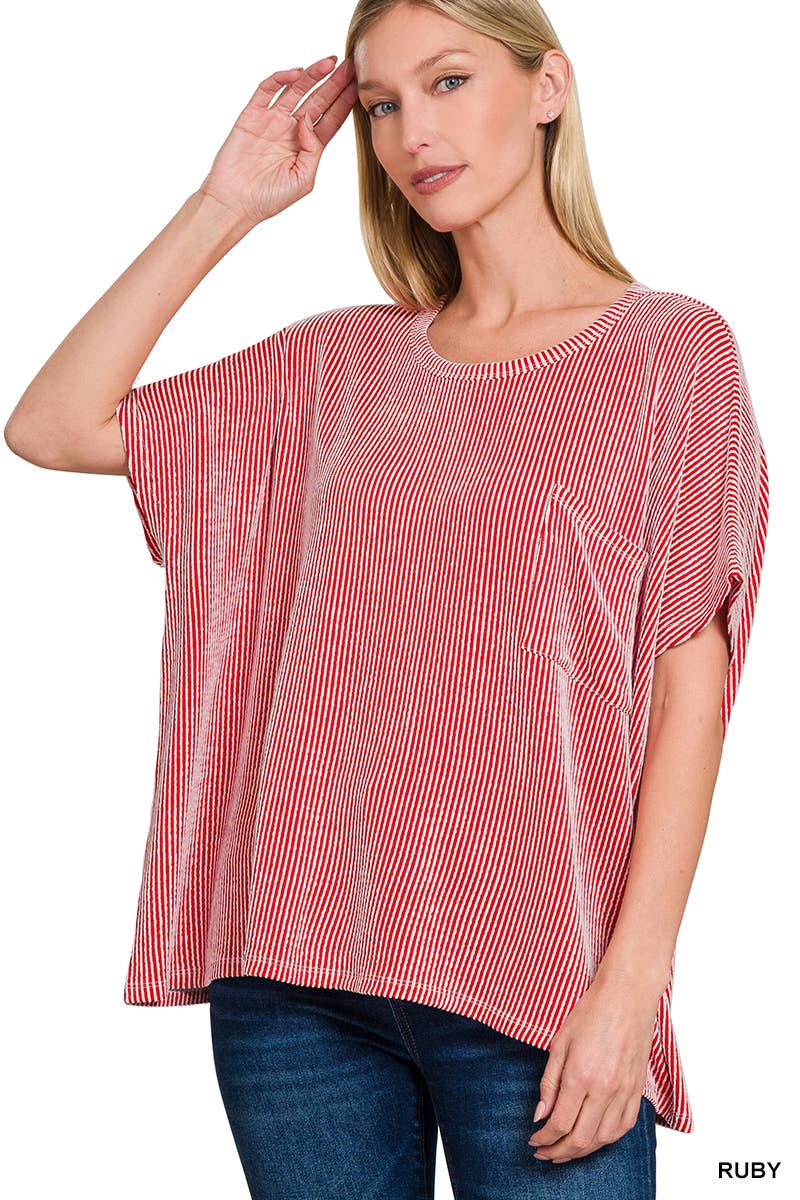 42POPS – wholesale Stickad topp - Dam – .SI-27212 Ribbad Oversized Kortärmad Topp10