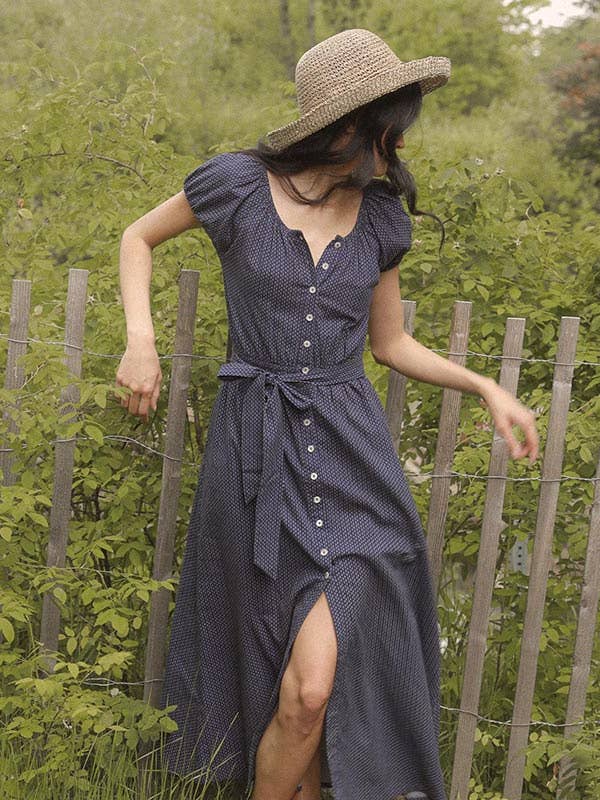 Atèlette - Wholesale Dress - Women's - Navy Blue Cotton Button Down Midi Dress - Calais Dress6