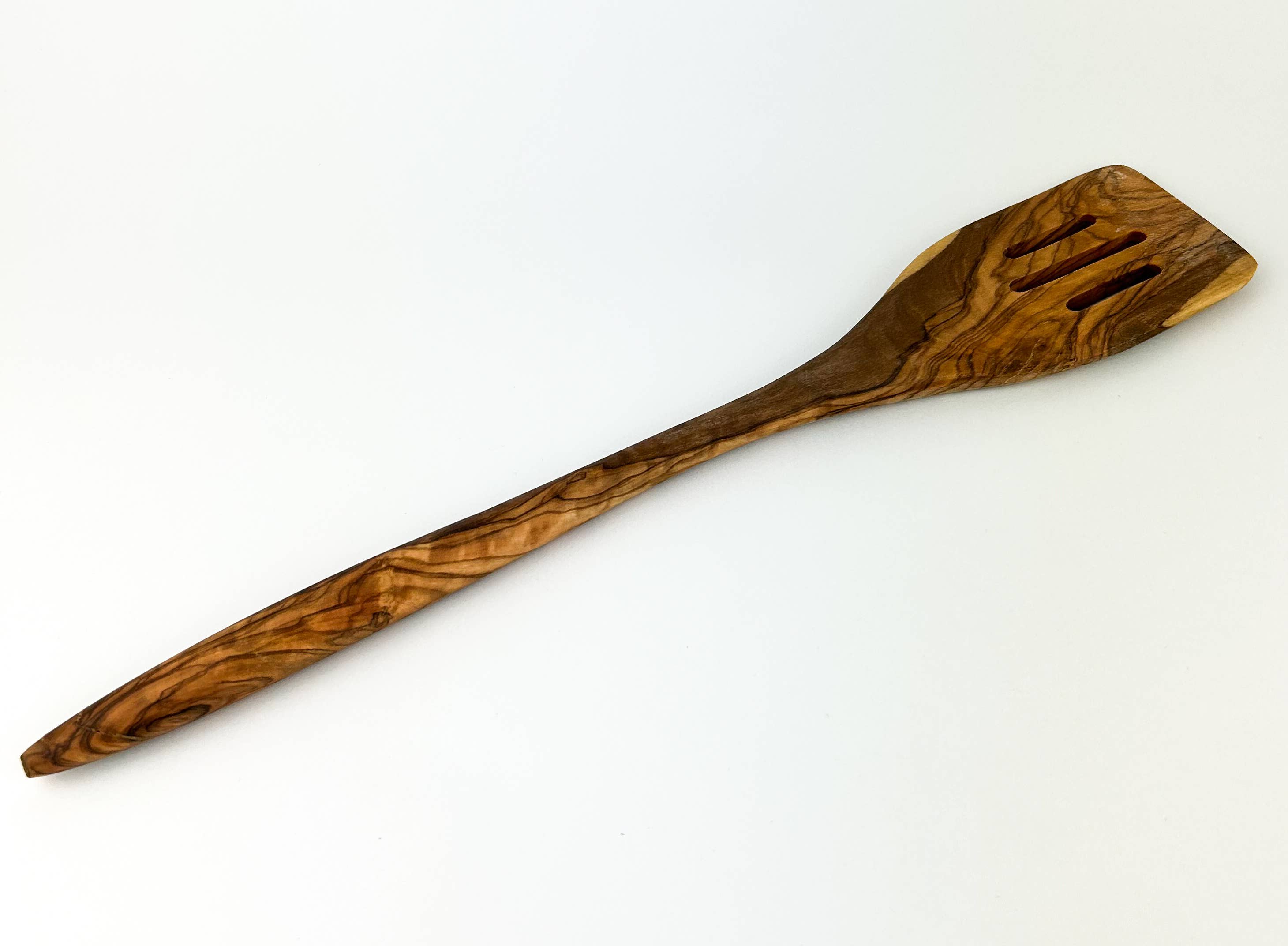 Natural OliveWood - Wholesale Kitchen Spoon - Long Olive Wood Slotted Spatula4