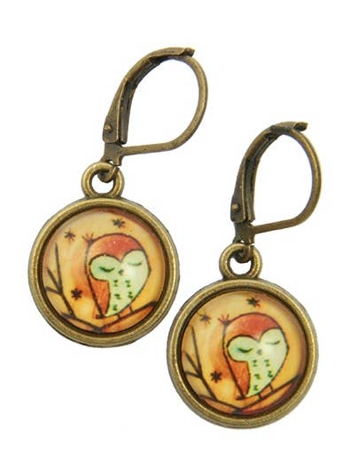 Foto Glas Orange Ugle Øreringe for engroshandel hos Dreamspirit