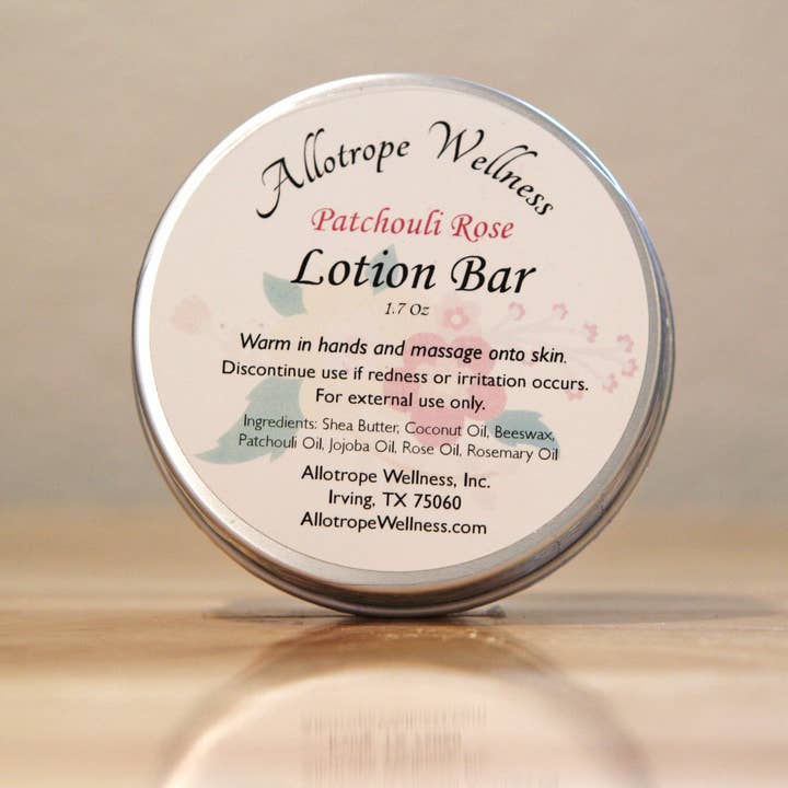 Allotrope Wellness, Inc. - Wholesale Solid Lotion - Patchouli Rose Shea Butter Lotion Bar1