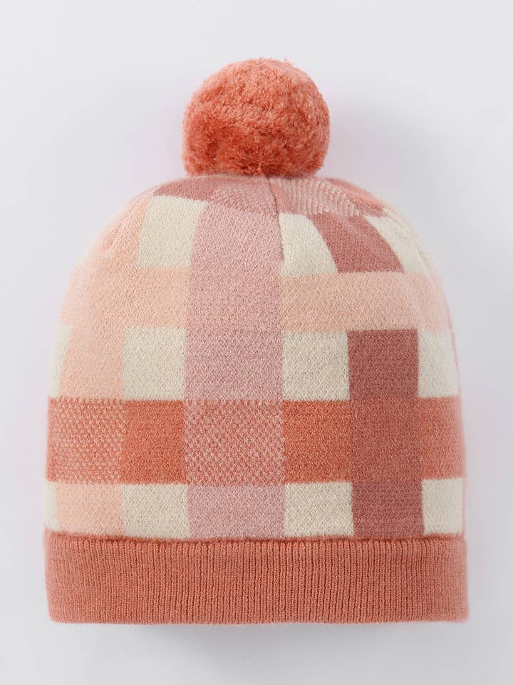 Kids' Knit Checker Pom Pom Beanie for wholesale by Earth Baby Outfitters