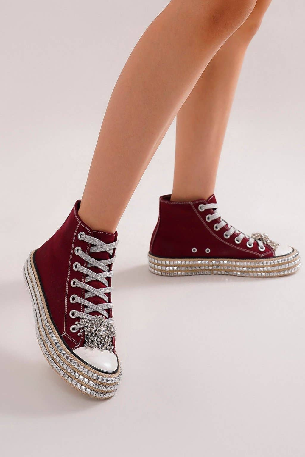 CCOCCI - Wholesale Lifestyle Sneakers - Women's - ASH-01 BEDAZZELED DECOR ROCKSTUD PLATFORM HIGH TOP SNEAKERS36