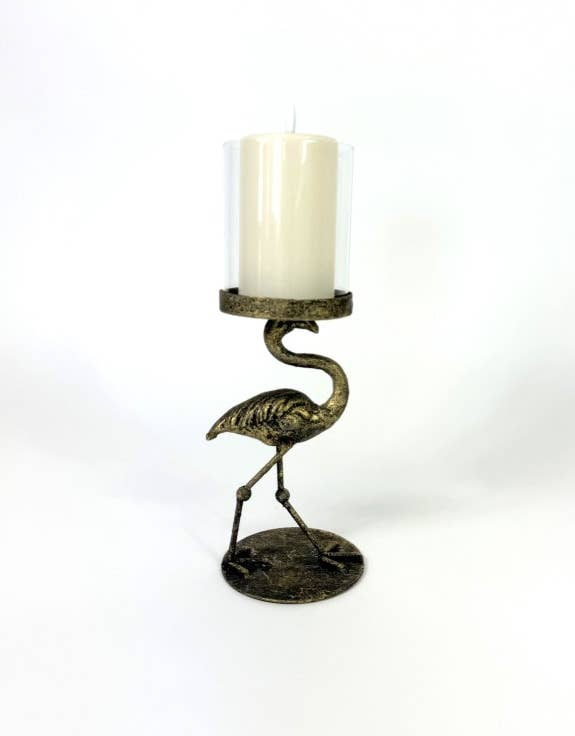 McGowan & Rutherford Ltd - Vente Bougeoirs - Bougeoir en forme de flamant rose antique avec couvercle en verre0