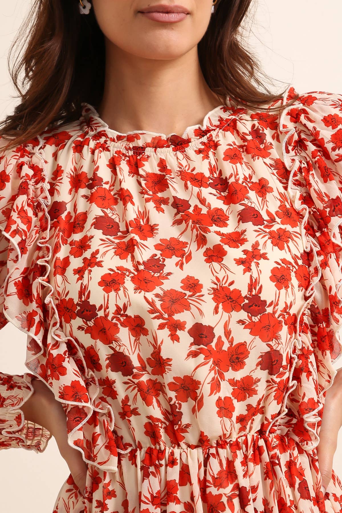 rood 31851 KORTE JURK MET BLOEMENPRINT voor groothandel op Faire1