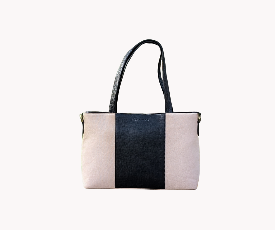 Alta Quero - Vente Tote bag – femme - Sac cabas, cuir beige et noir, quotidien2