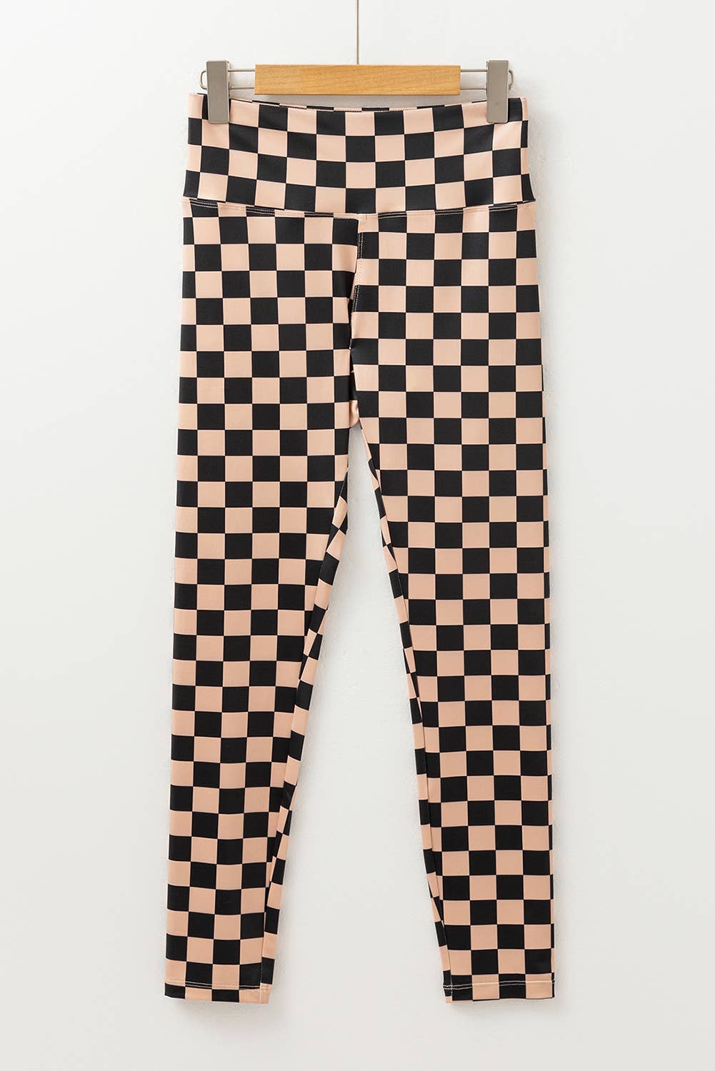 Brown Checkered Pattern High Waist Skinny Leggings for wholesale on Faire2
