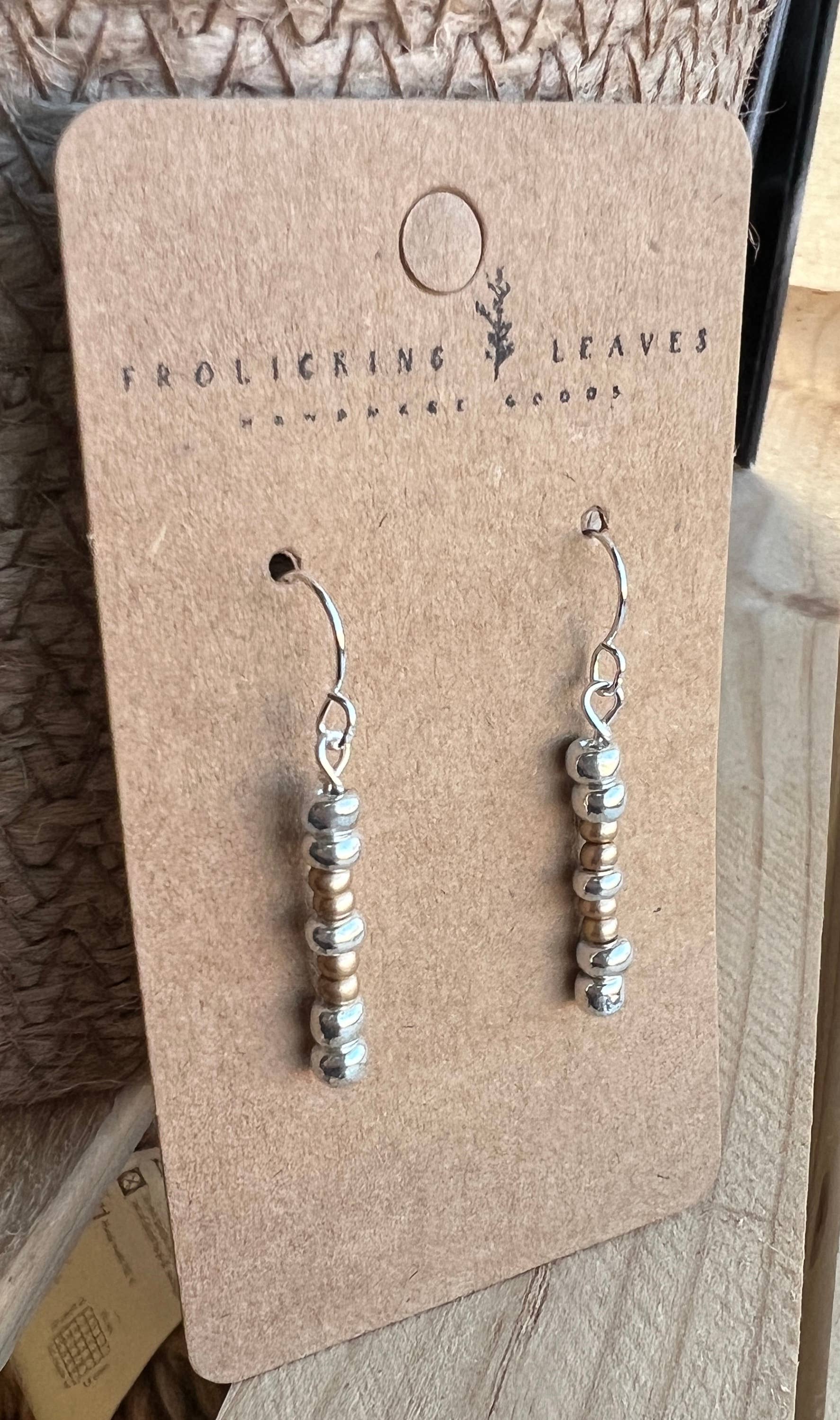 Frolicking Leaves - Wholesale Dangle Earrings - Silver & Gold Beaded Earrings