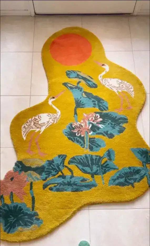 Maia Homes - Wholesale Area Rug - Cranes and Lotus in a Sunny Pond Hand Tufted Rug7