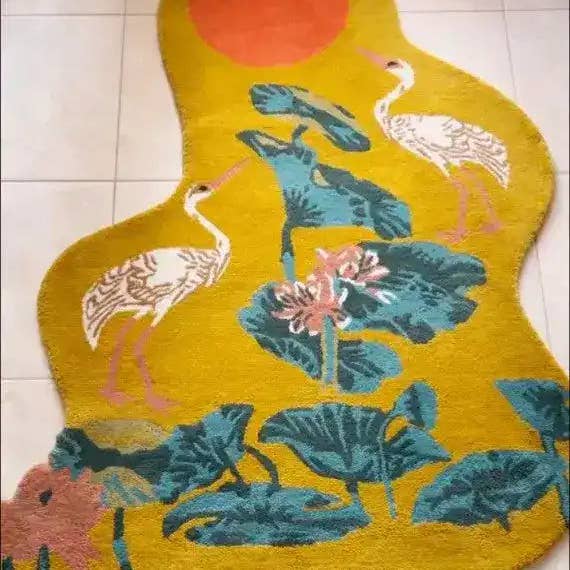 Maia Homes - Wholesale Area Rug - Cranes and Lotus in a Sunny Pond Hand Tufted Rug7
