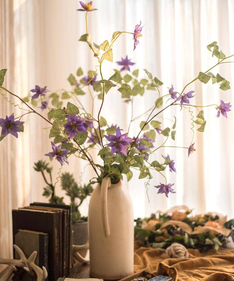 Rustic Reach - Wholesale Artificial Flowers - German Clematis Flower Stem in Purple 40" Tall2