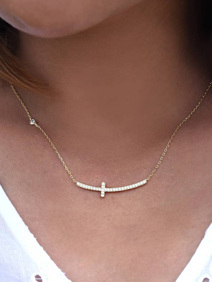 925 Silver, Horizontal Cross Necklace for wholesale by FELIX Z DESIGNS