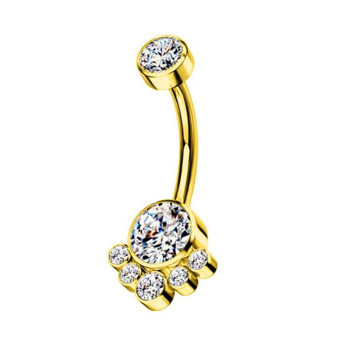 Awaken - Wholesale Belly Ring - Banana Piercing with Round Cluster Crystals - PD-193