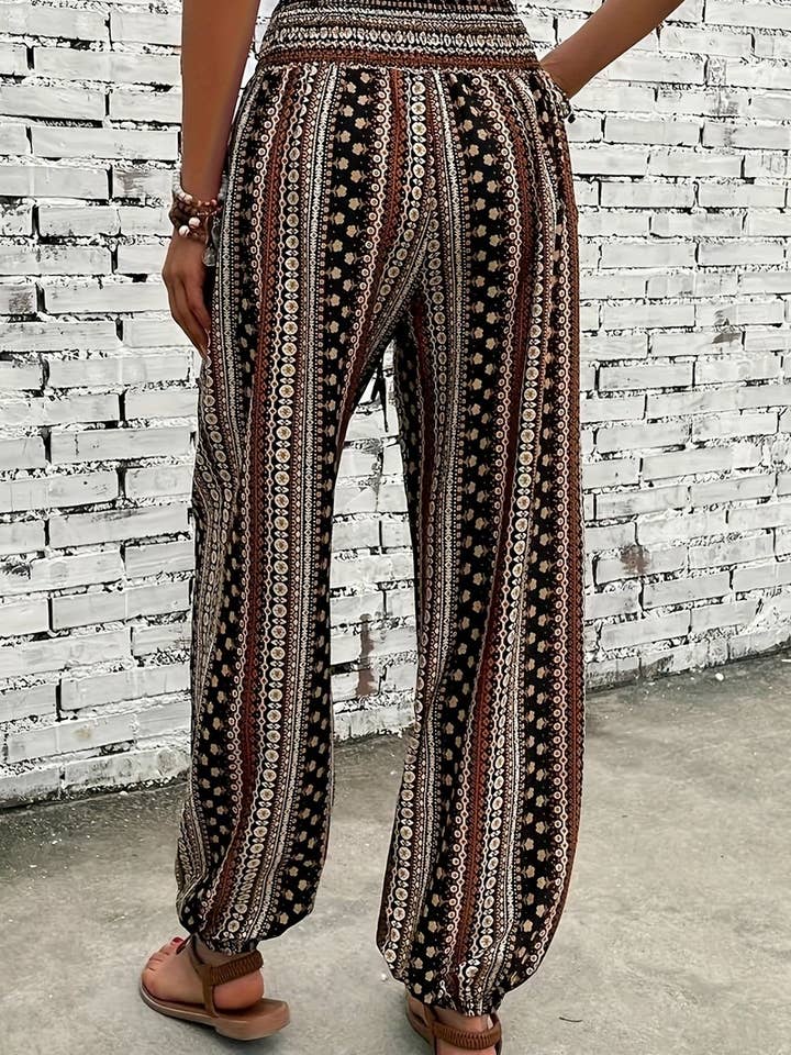 NINEXIS - Wholesale Pants - Women's - CWBLP2069_BOHO PRINT ELASTIC WAIST DRAPED JOGGER PANTS5