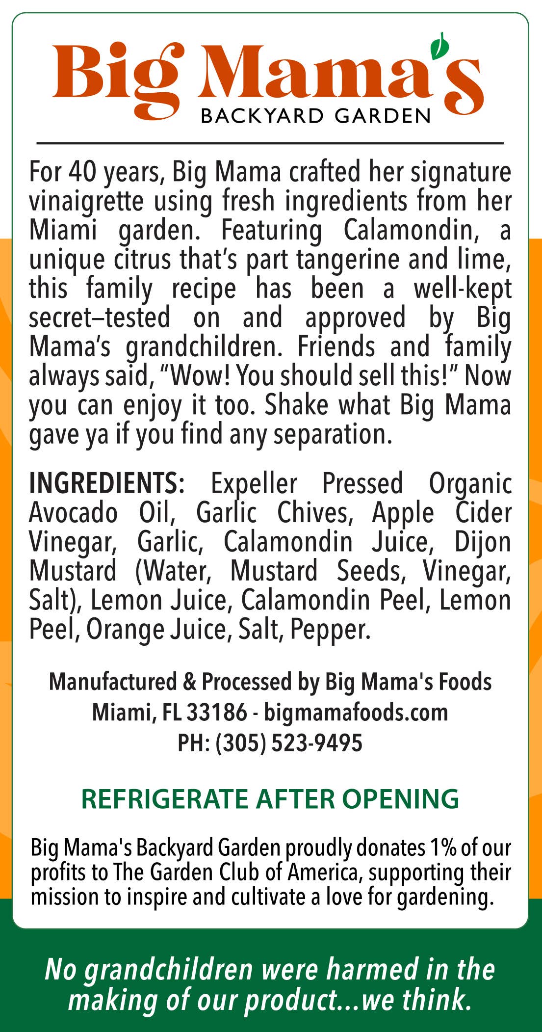 Big Mama’s Backyard Garden - Wholesale Salad Dressing - Avocado Oil - Big Mama's Calamondin Vinaigrette1