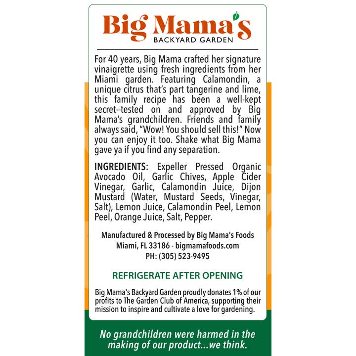 Big Mama’s Backyard Garden - Wholesale Salad Dressing - Avocado Oil - Big Mama's Calamondin Vinaigrette1